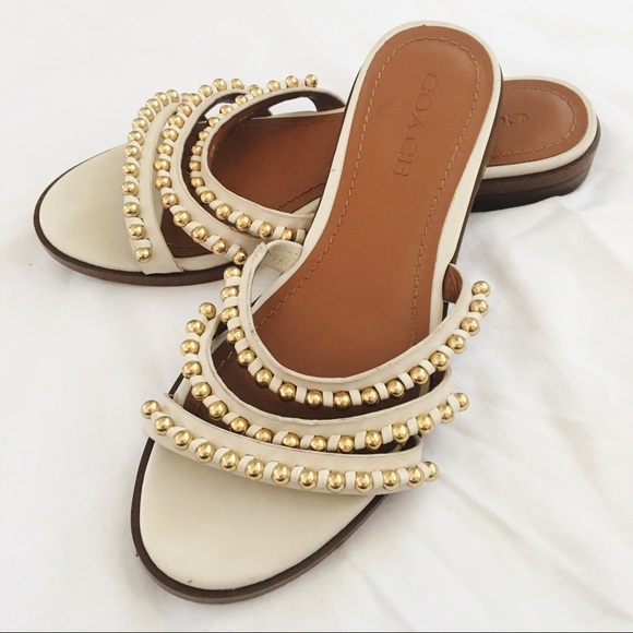 Coach Shoes - Coach Gold Beaded Strappy Slide Sandals